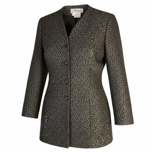 CARLISLE Women's Leopard Print Blazer Jacket Size 12 Wool Blend Y2K Vintage